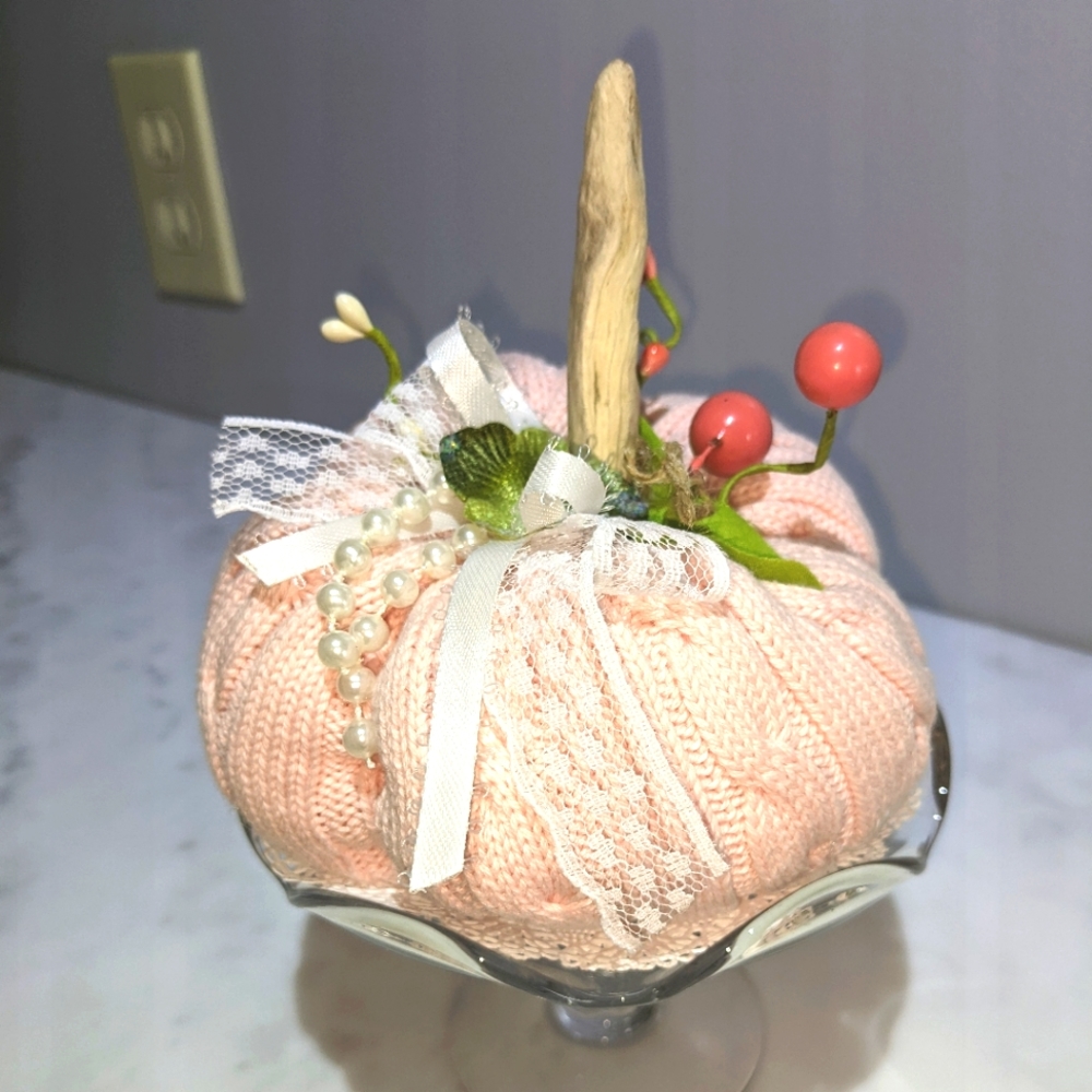 Shabby Chic / Cottagecore Pumpkin / Sweater Pumpkin / Pink Lady